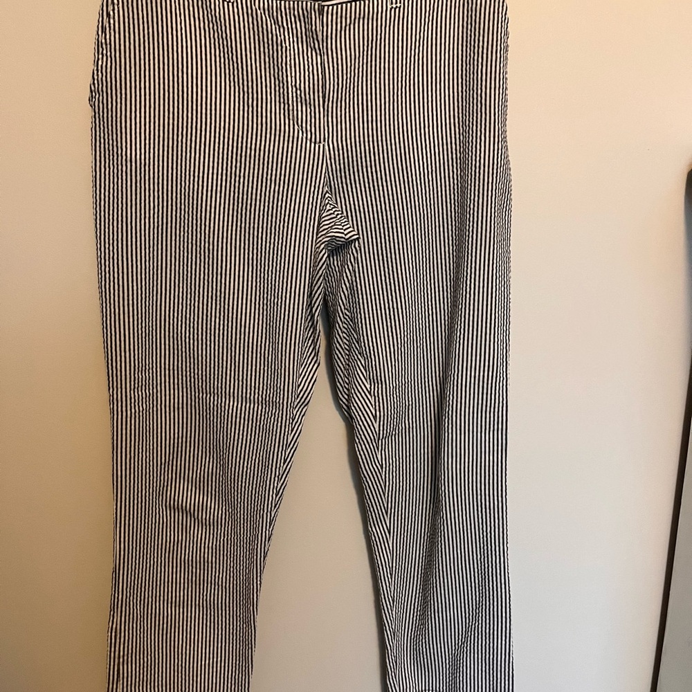 Tahari ASL Blue and White Cropped Pants with Ankle Length